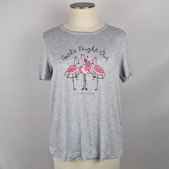 Life Is Good Flamingo Girls Night Out PJ Set Short Sleeve Shorts Pink Grey M NWT - Picture 7 of 13